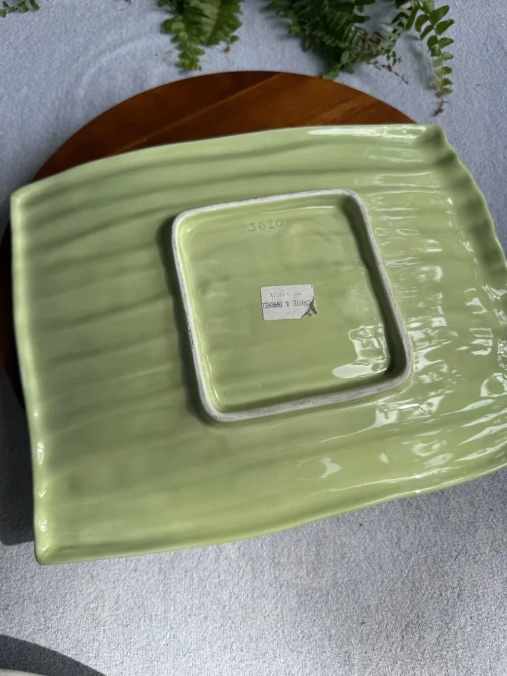 Vintage Crate & Barrel Green Ceramic Asparagus Serving Platter #3620